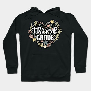 3rd Third Grade Floral Heart Back To School Teacher Girls Hoodie